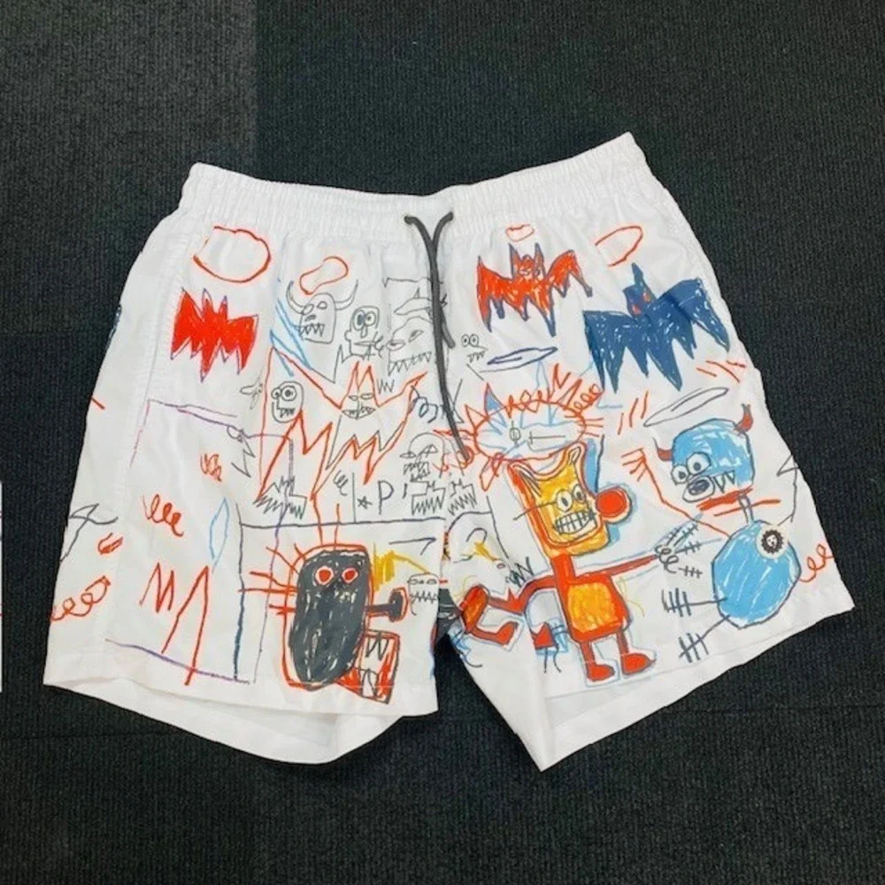 Jean-Michel‎ Basquiat Mens XL Swim Shorts White Graphic Print Recycled Polyester